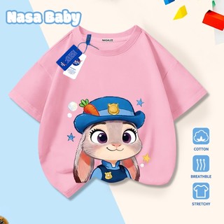 Áo thun ngắn tay NASA Chú Thỏ Cảnh Sát in hình, Cotton thoáng mát, bé trai bé gái mặc được