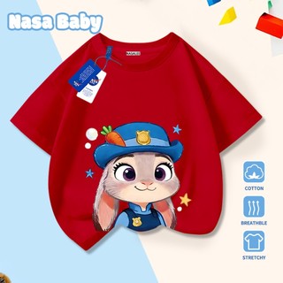 Áo thun ngắn tay NASA Chú Thỏ Cảnh Sát in hình, Cotton thoáng mát, bé trai bé gái mặc được