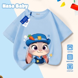 Áo thun ngắn tay NASA Chú Thỏ Cảnh Sát in hình, Cotton thoáng mát, bé trai bé gái mặc được