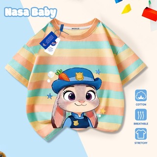 Áo thun ngắn tay NASA Chú Thỏ Cảnh Sát in hình, Cotton thoáng mát, bé trai bé gái mặc được