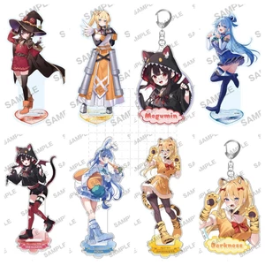 Bộ giá đỡ & móc khóa Anime Acrylic – Chân đế hình "KonoSuba" + Giá đỡ chìa khóa để trang trí bàn làm việc & túi xách