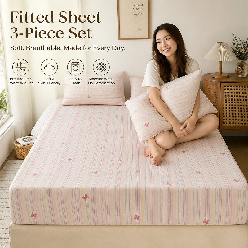 Hàng Sẵn Bộ Drap 3 Món Sọc Tối Giản | Êm Ái Thoáng Mát + Freeship Toàn Quốc