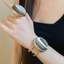 Vòng đeo tay hình tròn quá khổ bằng hợp kim bạc-Tone & Bộ nhẫn có thể điều chỉnh Trang sức tuyên bố tối giản dành cho nữ