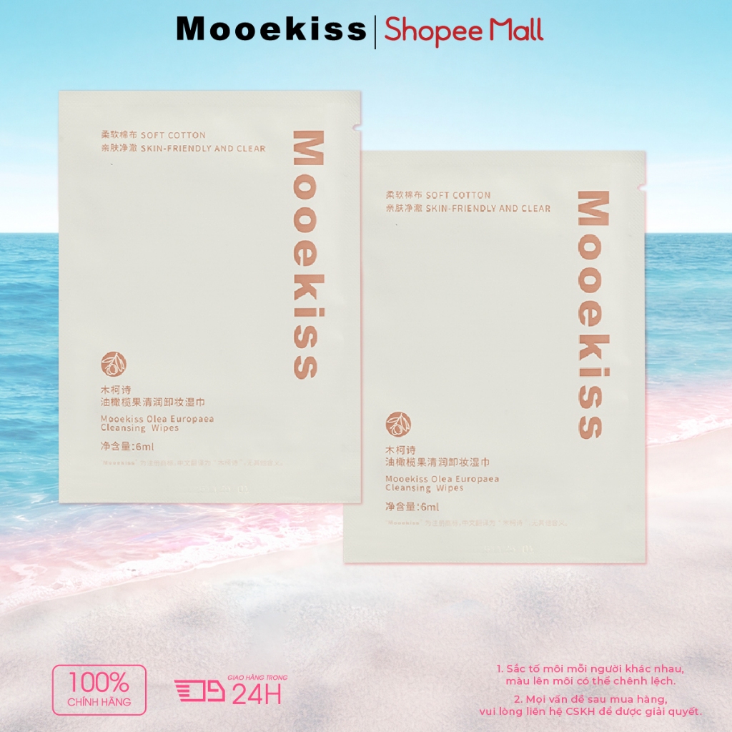 Mooekiss khăn ướt tẩy trang Làm sạch sâu Không kích ứng đóng gói tiện lợi 6ml