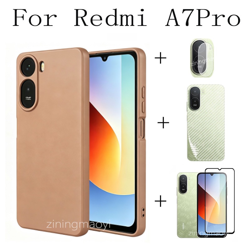 4IN1 thích hợp cho ốp điện thoại mềm silicon Redmi A7 Pro, A7, A5, phim cường lực, phim mặt sau, bộ phim ống kính, bảo hiểm toàn màn hình cạnh đen trong suốt độ phân giải cao,