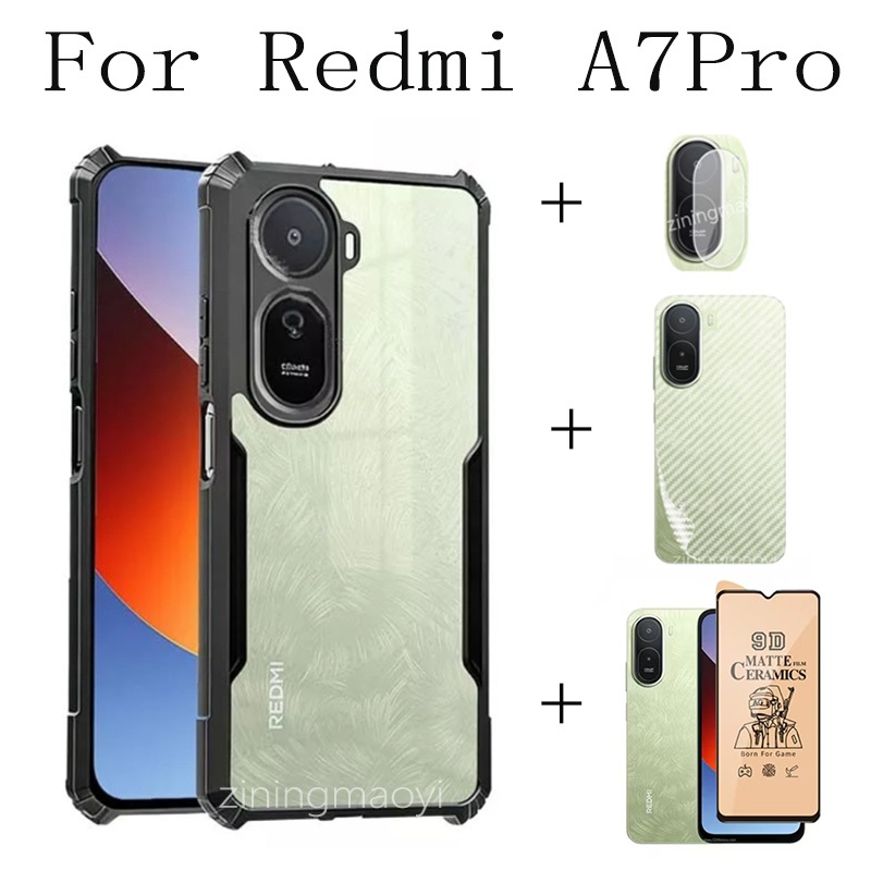 Bộ 4IN1 Bộ vỏ bảo vệ chống rơi chống sốc [Vỏ điện thoại Armor + màng bảo vệ quyền riêng tư bằng gốm + Phim mặt sau + Phim máy ảnh] cho Redmi A7Pro A7 A5 A4 A3