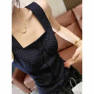 Pháp Cao Cấp Chấm Bi Cổ Vuông Camisole Nữ Mùa Hè Mặc Ngoài Phong Cách Cô Gái Nóng Khổng Lồ Đẹp Ôm-Fit Áo Không Tay