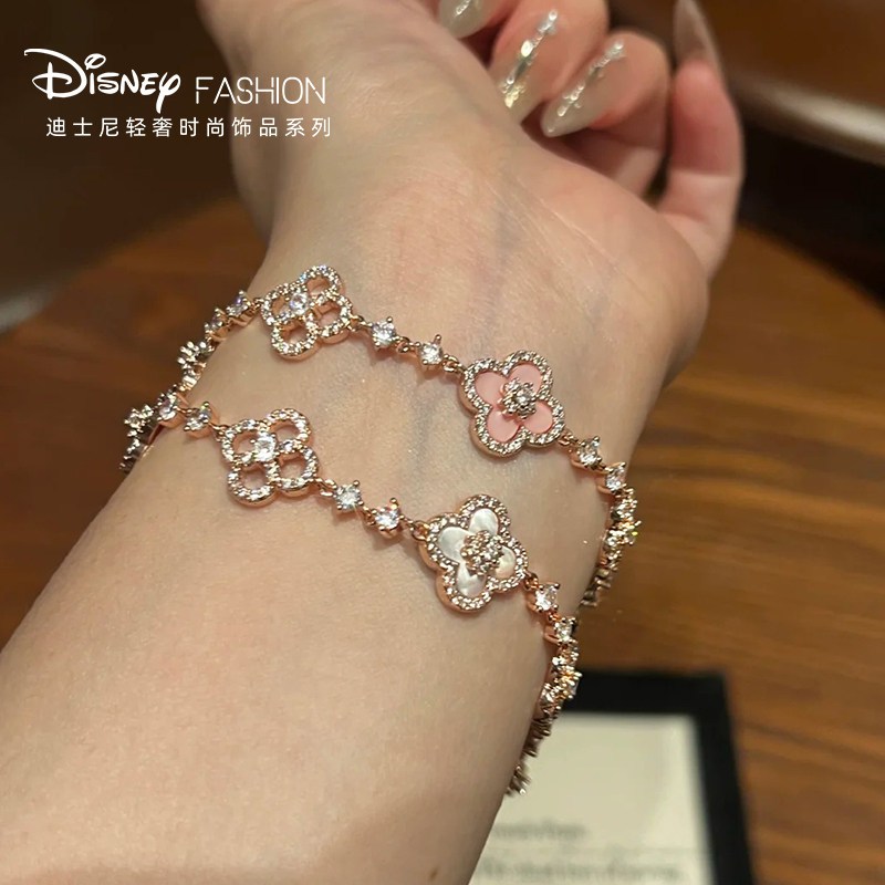 Disney Lucky Bốn Lá Vòng Tay Cỏ Ba Lá Bé Gái Nhẹ Sang Trọng Niche Nữ Hồng Quà Tặng Sinh Nhật 520 Bạn Gái Miễn Phí Đồng thau