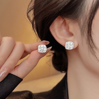 Bạc Full Kim Cương Khối Đường Bông Tai Nữ Thời Trang Bông Tai Nhẹ Sang Trọng Cao Cấp Tính Khí Khí Bông Tai Khí Quyển 2026 Phong Cách Mới