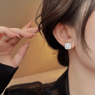 Bạc Full Kim Cương Khối Đường Bông Tai Nữ Thời Trang Bông Tai Nhẹ Sang Trọng Cao Cấp Tính Khí Khí Bông Tai Khí Quyển 2026 Phong Cách Mới