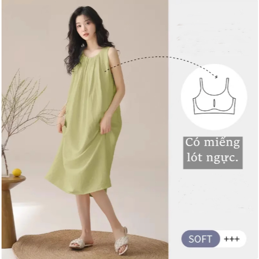 【Có miếng ngực】Đầm ngủ nữ mùa xuân hè mới 20256– Chất liệu cotton 100% thoáng mát – Dáng rộng thoải mái, che bụng, mặc ở nhà hay đi chơi đều đẹp – Có quai điều chỉnh, phong cách tối giản