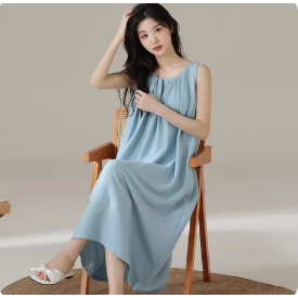 【Có miếng ngực】Đầm ngủ nữ mùa xuân hè mới 20256– Chất liệu cotton 100% thoáng mát – Dáng rộng thoải mái, che bụng, mặc ở nhà hay đi chơi đều đẹp – Có quai điều chỉnh, phong cách tối giản