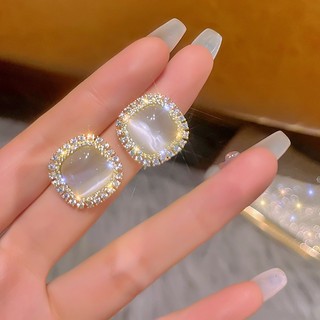 Bạc Full Kim Cương Khối Đường Bông Tai Nữ Thời Trang Bông Tai Nhẹ Sang Trọng Cao Cấp Tính Khí Khí Bông Tai Khí Quyển 2026 Phong Cách Mới