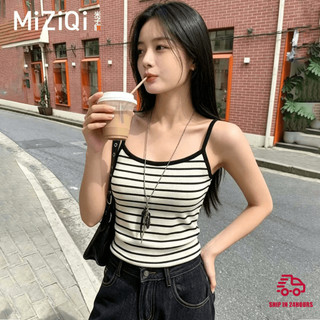 【Nên mua】Áo thun nữ không tay dây kẻ sọc trắng đen, dáng ôm chất thun mềm, áo  nữ dễ phối đồ mùa hè