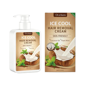 Kem tẩy lông OceAura Ice Cool với dầu dừa & bạc hà, Kem làm rụng lông nhẹ nhàng không đau cho da nhạy cảm, Sử dụng toàn thân cho nam và nữ, Da mịn không gây kích ứng