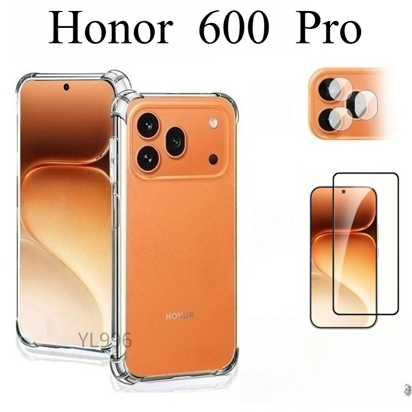 Dành Cho Honor 600Pro 600 Pro 5G 2026 3in1 Vỏ Điện Thoại Trong Suốt Trong Suốt Honor600Pro Honor600 Lite TPU Mềm Chống Sốc Kính Cường Lực Màn Hình Phim Bảo Vệ Ống Kính Máy Ảnh Ốp Lưng