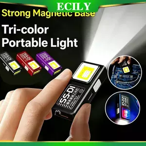 Đèn pin Mini ECILY có thể sạc lại Đèn làm việc mạnh mẽ có kẹp nam châm Đèn chiếu sáng khẩn cấp chống nước