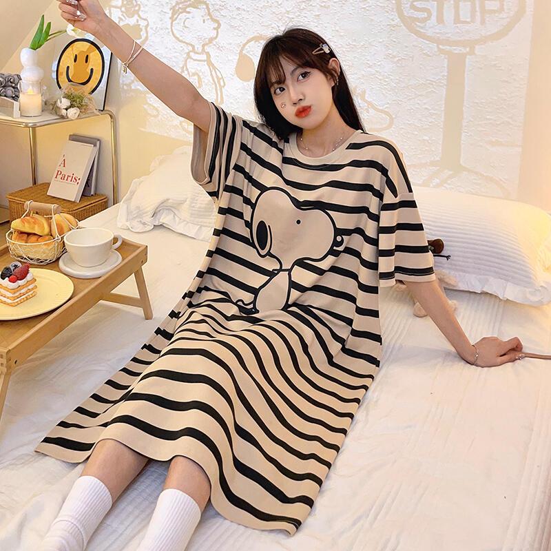 Đầm ngủ nữ dáng dài họa tiết hoạt hình (Phong cách học đường) - Mẫu mới thời thượng cho mùa thu