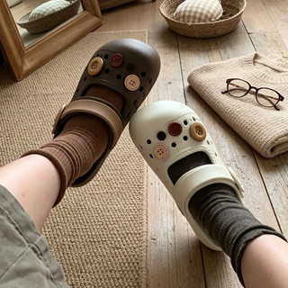 XIXITIAO Dép Nữ Retro Nút Mary Jane Mùa Hè Đi Biển Kỳ Nghỉ Bãi Biển