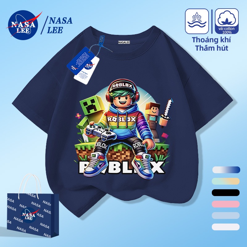 [Giao hàng trong ngày] NASA Hợp thời trang Phong cách mới Cotton nguyên chất cho trẻ em Tay ngắn thoải mái Họa tiết Minecraft thân thiện với da