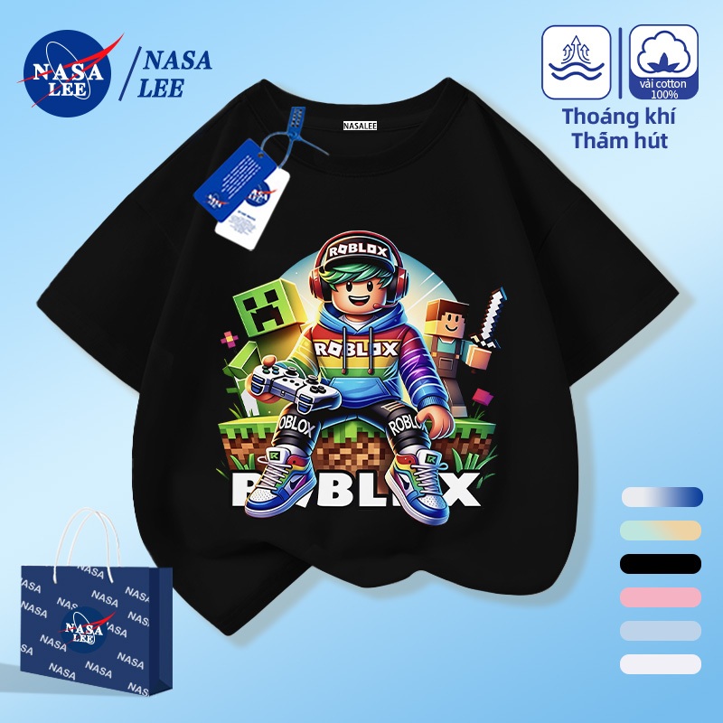 [Giao hàng trong ngày] NASA Hợp thời trang Phong cách mới Cotton nguyên chất cho trẻ em Tay ngắn thoải mái Họa tiết Minecraft thân thiện với da
