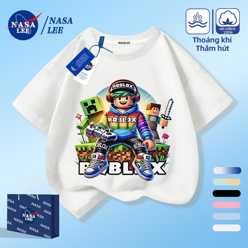 [Giao hàng trong ngày] NASA Hợp thời trang Phong cách mới Cotton nguyên chất cho trẻ em Tay ngắn thoải mái Họa tiết Minecraft thân thiện với da