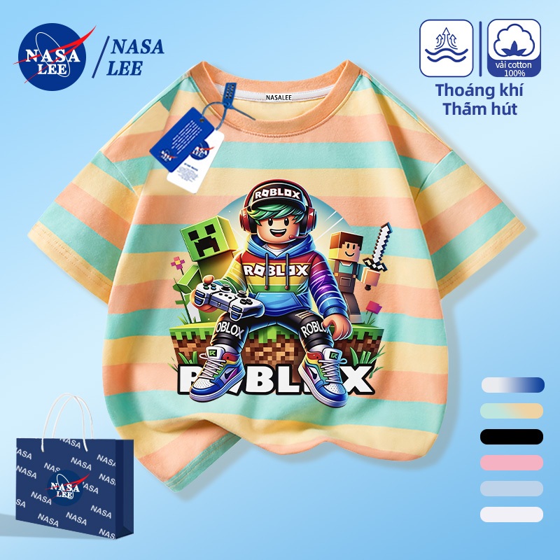 [Giao hàng trong ngày] NASA Hợp thời trang Phong cách mới Cotton nguyên chất cho trẻ em Tay ngắn thoải mái Họa tiết Minecraft thân thiện với da