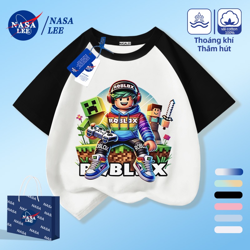 [Giao hàng trong ngày] NASA Hợp thời trang Phong cách mới Cotton nguyên chất cho trẻ em Tay ngắn thoải mái Họa tiết Minecraft thân thiện với da