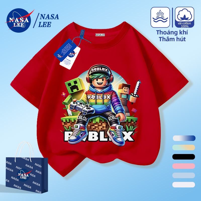 [Giao hàng trong ngày] NASA Hợp thời trang Phong cách mới Cotton nguyên chất cho trẻ em Tay ngắn thoải mái Họa tiết Minecraft thân thiện với da