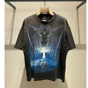Unisex Quá Khổ Tấn Công Titan In Hình Retro Giặt Áo Thun Ngắn Tay Cổ Điển