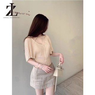 ZHELIHANGFEI Áo thun dệt kim ngắn tay cạp cao phù hợp