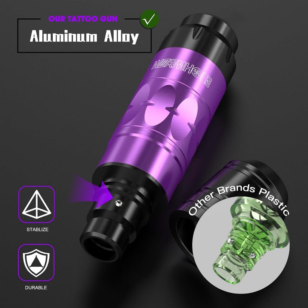 Bộ máy xăm không dây Wormhole 2 CÁI Bộ bút xăm pin 1200mAh với 20 hộp mực Kim màu tím