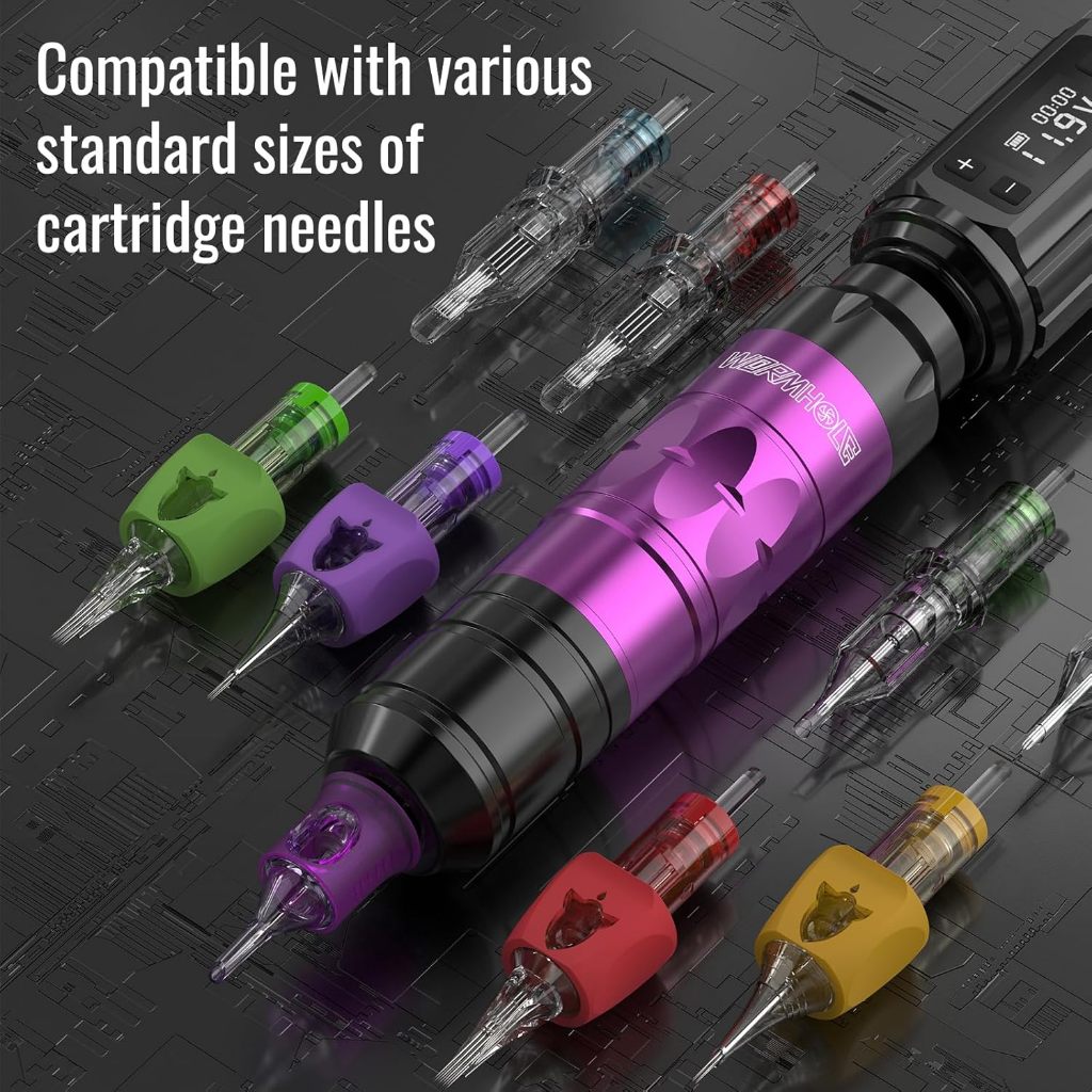 Bộ máy xăm không dây Wormhole 2 CÁI Bộ bút xăm pin 1200mAh với 20 hộp mực Kim màu tím