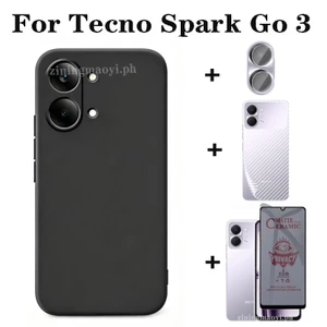 Ốp Điện Thoại Chống Rơi 4in1 ForTecno Spark Go 3 2 1 1S GO GO2025 2024 Vỏ Điện Thoại Silicon Mềm + Phim Bảo Vệ Quyền Riêng Tư Gốm Sứ + Phim Ống Kính + Bộ Phim Mặt Sau