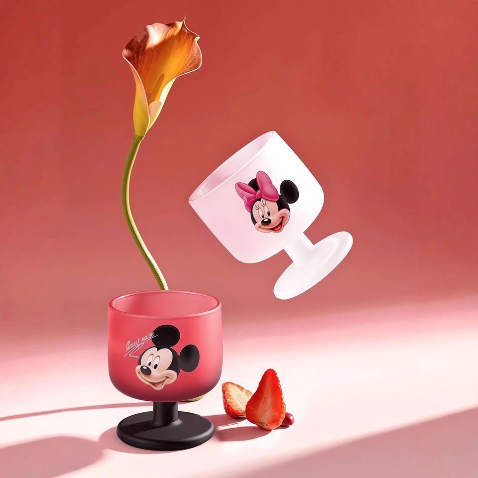 [Aria] Ly cốc chân cao thủy tinh Mickey Disney dễ thương bộ ly cặp đôi bề mặt mờ nhạt phong cách sang trọng cao cấp làm quà tặng