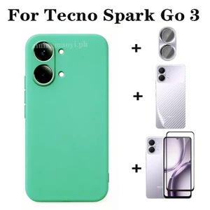 4IN1 thích hợp cho vỏ điện thoại mềm silicon Tecno Spark Go 3 2 1 GO 2025, phim cường lực, phim mặt sau, bộ phim ống kính, bảo hiểm toàn màn hình cạnh đen trong suốt độ phân giải cao