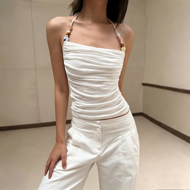 Cutenew Slim Pleats Dây Áo Vest Hình Eo Ôm Hơn Chắc Chắn Thoáng Mát Nữ Mùa Hè Niche Hot Chick Phong Cách