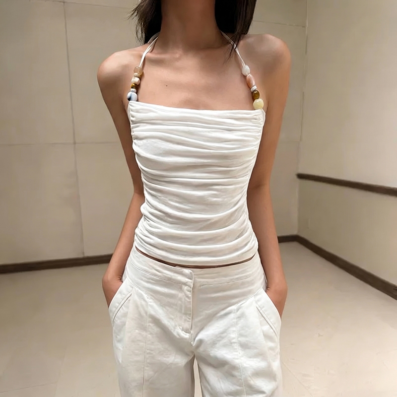 Cutenew Slim Pleats Dây Áo Vest Hình Eo Ôm Hơn Chắc Chắn Thoáng Mát Nữ Mùa Hè Niche Hot Chick Phong Cách