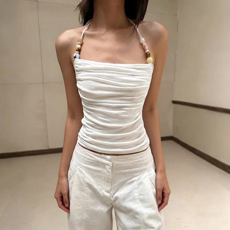 Cutenew Slim Pleats Dây Áo Vest Hình Eo Ôm Hơn Chắc Chắn Thoáng Mát Nữ Mùa Hè Niche Hot Chick Phong Cách