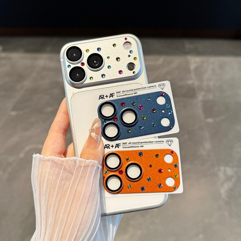 Phim ống kính đính kim cương chấm bi ảnh hưởng thời trang Thích hợp cho iPhone17Pro Max / 17Pro Ins Style Light Luxury HD