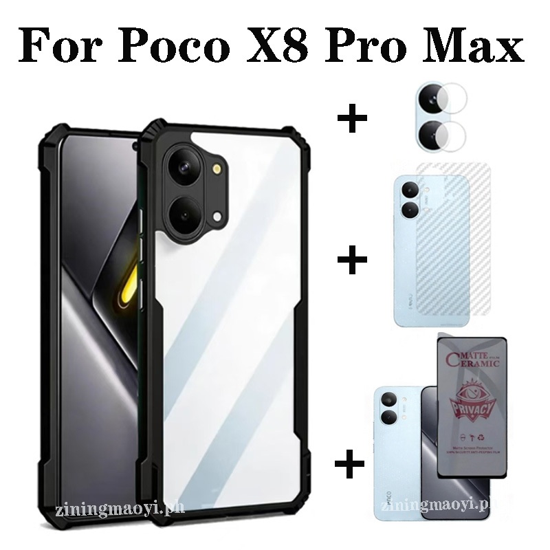 Bộ vỏ bảo vệ chống rơi 4 trong 1 - Bao gồm vỏ điện thoại Blade Armor + màng bảo vệ quyền riêng tư bằng gốm + Phim mặt sau + Phim máy ảnh cho Poco X8 Pro max X7Pro X6pro