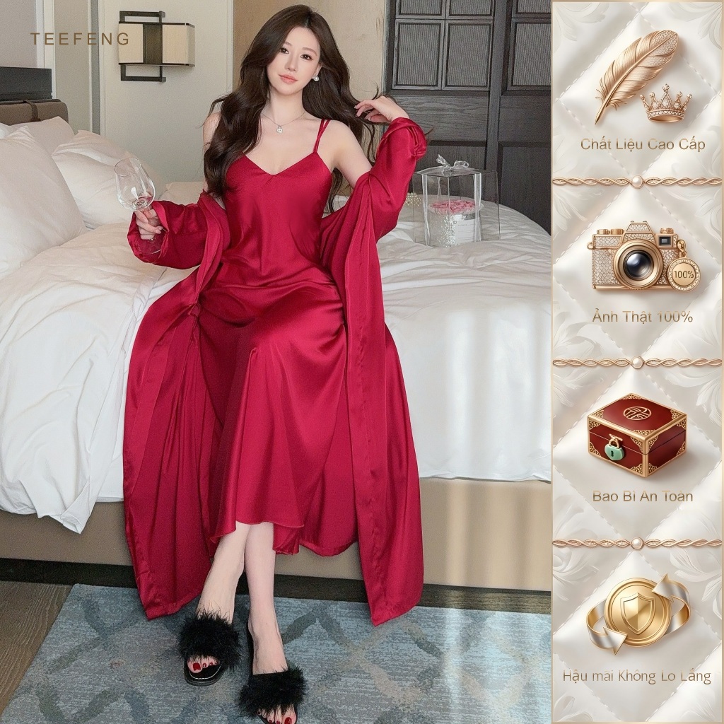 TEEFENG Váy Ngủ Nữ Cao Cấp Ren Lụa Phong Cách Sang Trọng Mùa Hè Sling Mỏng Miếng Lót Ngực Homewear