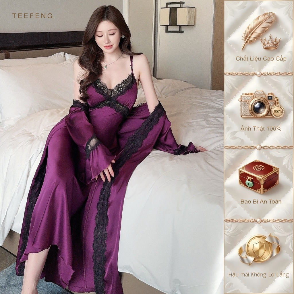 TEEFENG Váy Ngủ Nữ Cao Cấp Ren Lụa Phong Cách Sang Trọng Treo Mùa Hè Mỏng Homewear