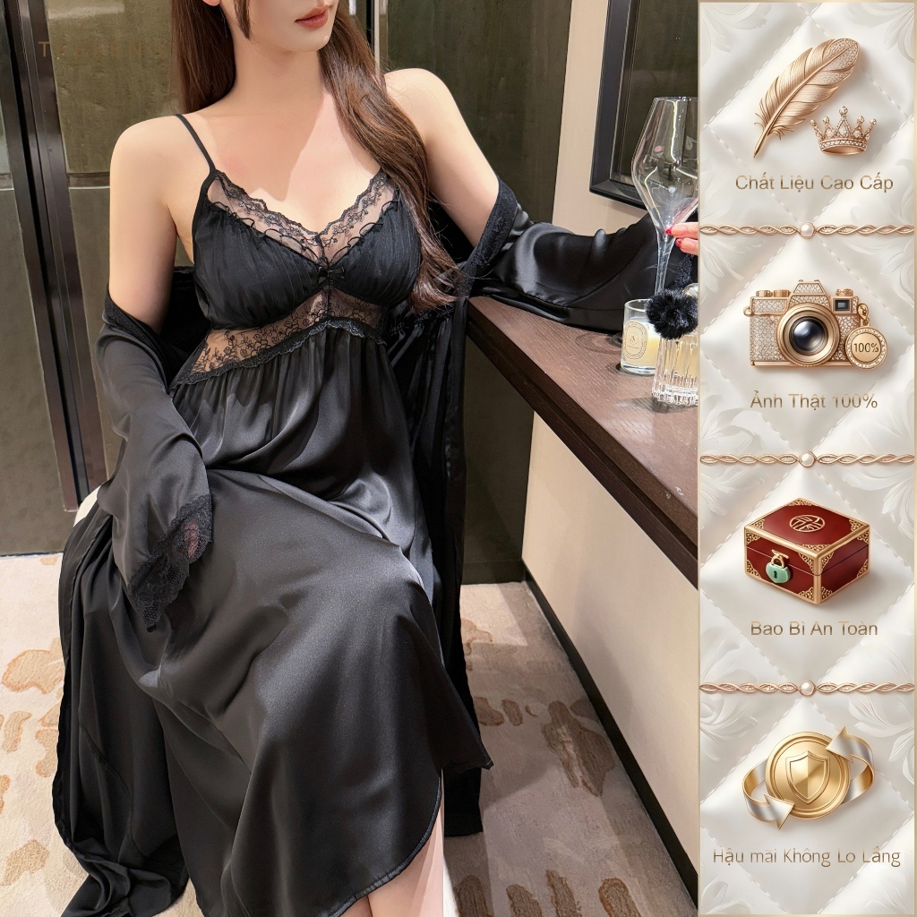 TEEFENG Váy Ngủ Nữ Cao Cấp Lụa Phong Cách Sang Trọng Mùa Hè Sling Mỏng Homewear
