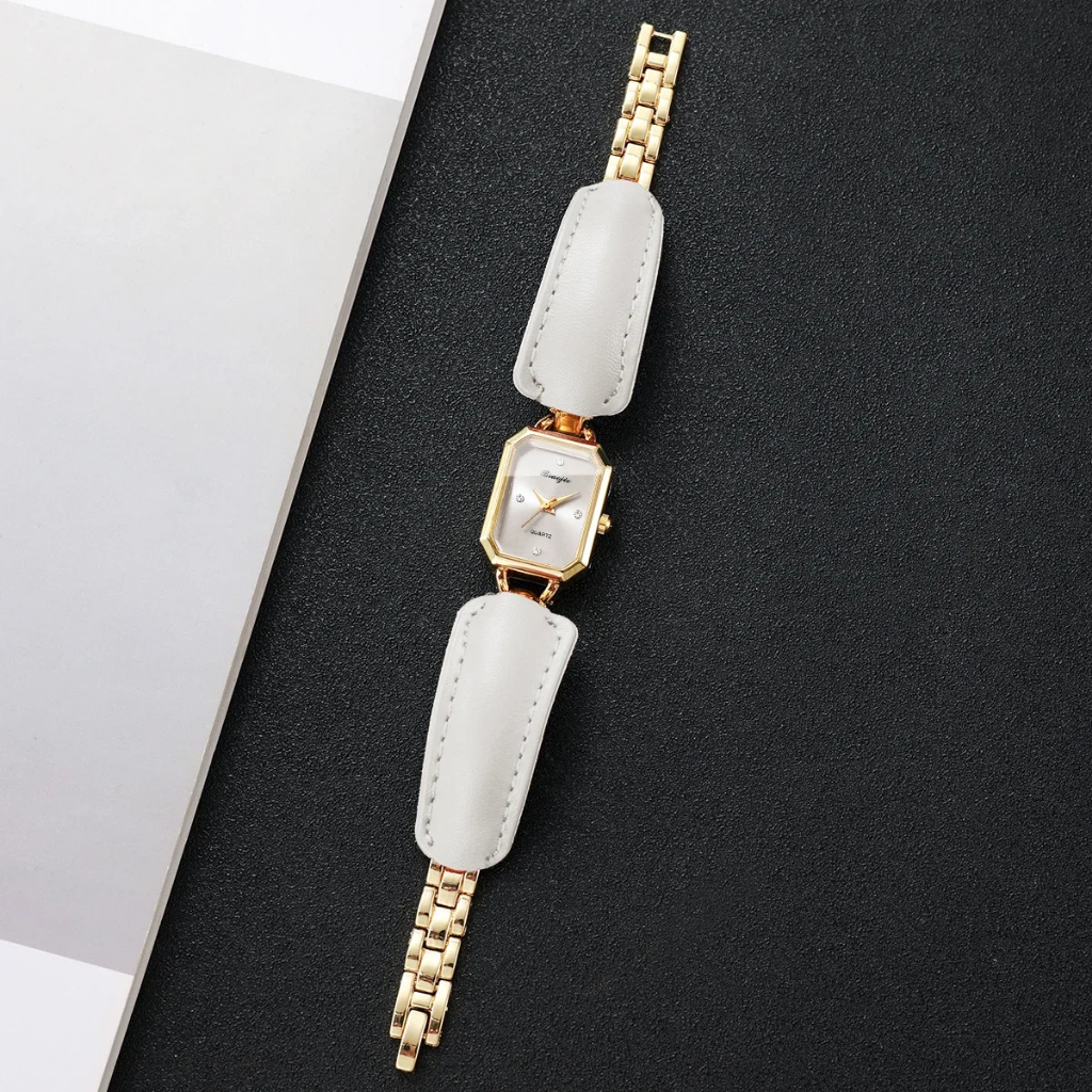 Đồng hồ đeo tay nữ bằng da kim cương giả thời trang Đồng hồ thạch anh Mặt số hình chữ nhật thanh lịch Đồng hồ đeo tay nữ Reloj Mujer (Không có hộp)