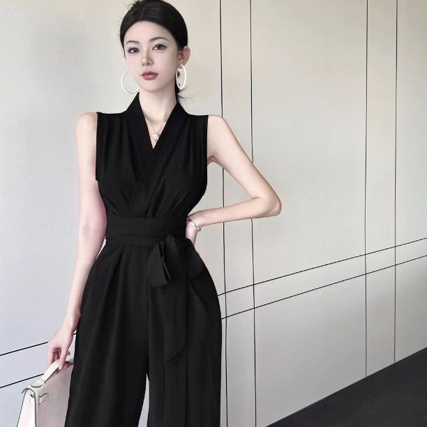 Bộ áo liền quần nữ dáng rộng thẳng, mỏng eo cao - Phù hợp mùa hè, hàng mới về