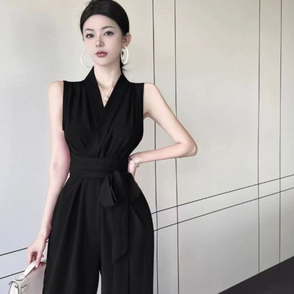 Bộ áo liền quần nữ dáng rộng thẳng, mỏng eo cao - Phù hợp mùa hè, hàng mới về