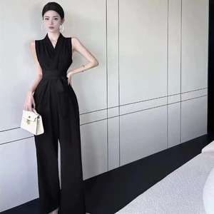 Bộ áo liền quần nữ dáng rộng thẳng, mỏng eo cao - Phù hợp mùa hè, hàng mới về