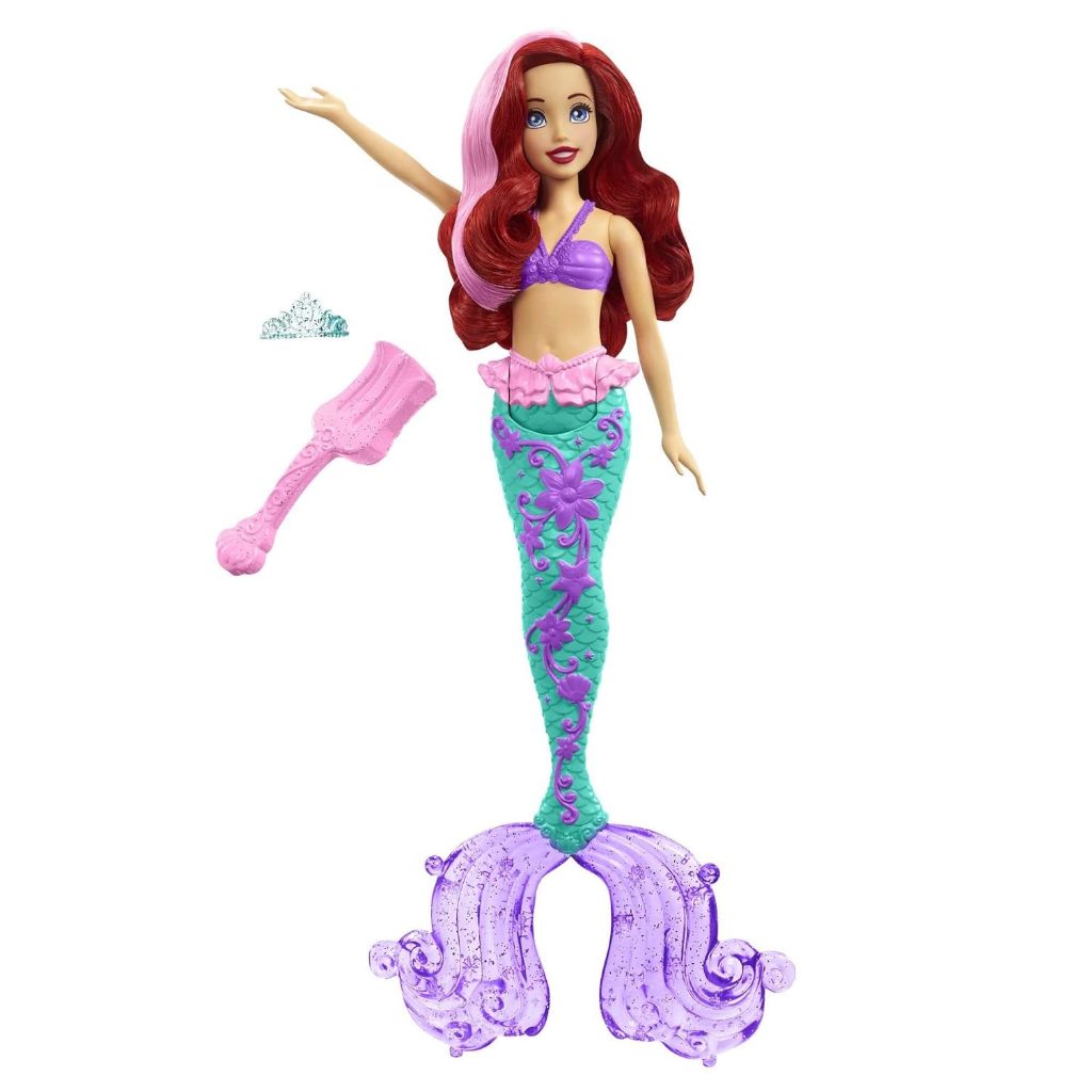 ‎Đồ chơi công chúa Disney Búp bê nàng tiên cá Ariel với tóc và đuôi đổi màu, Đồ chơi nước bắn màu lấy cảm hứng từ bộ phim HLW00