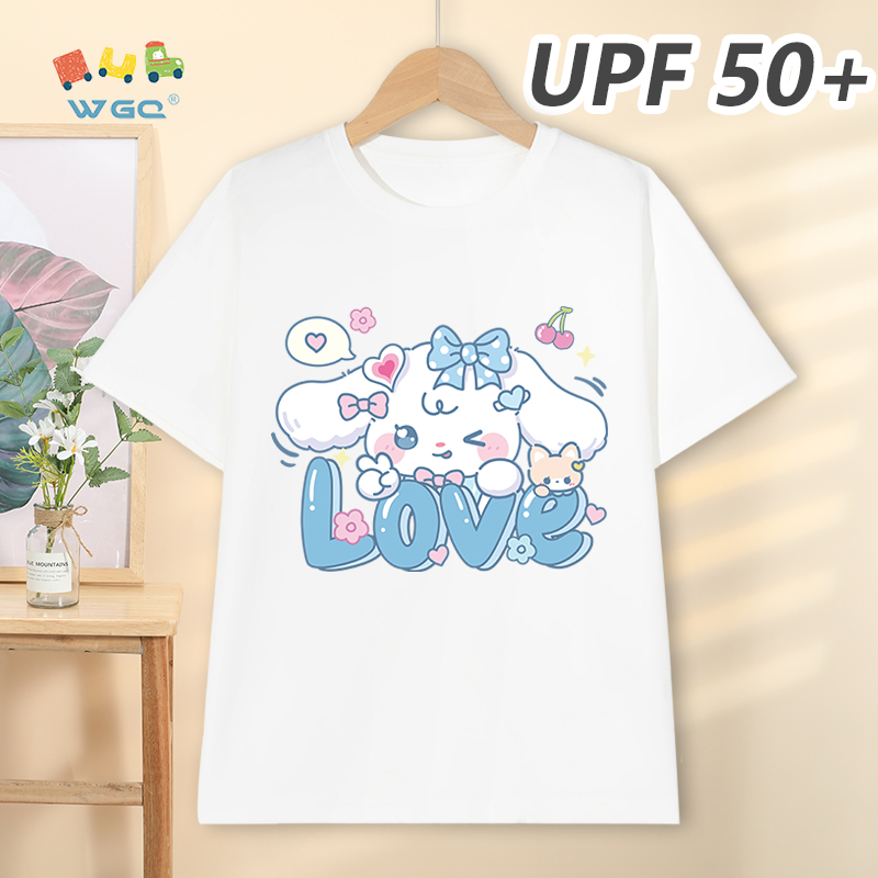 W.G.Q Áo thun bé gái，Phong cách mới mùa hè có in，Chức năng chống nắng UPF50 +，Thoải mái mát mẻ，hấp thụ mồ hôi thoáng khí